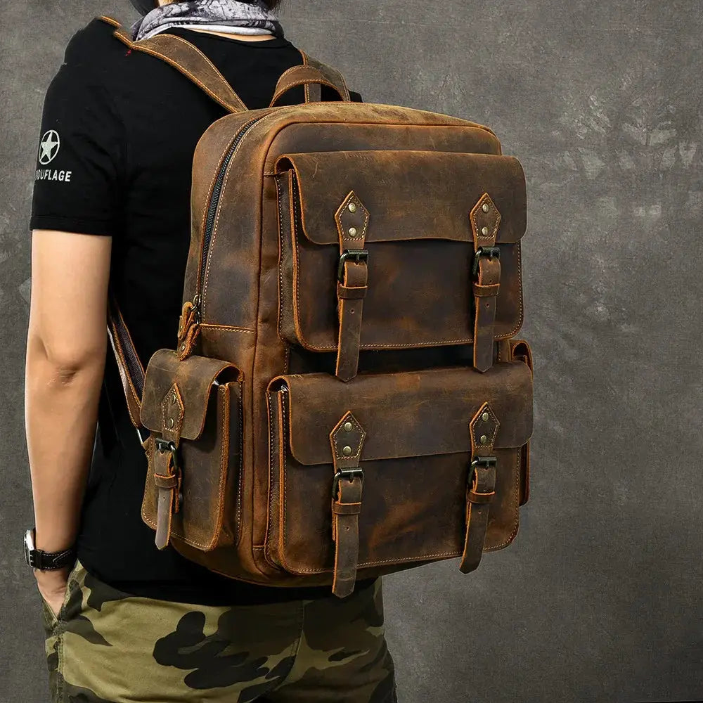 Vintage crazy horse leather adventure brown rucksack – ARBA Global