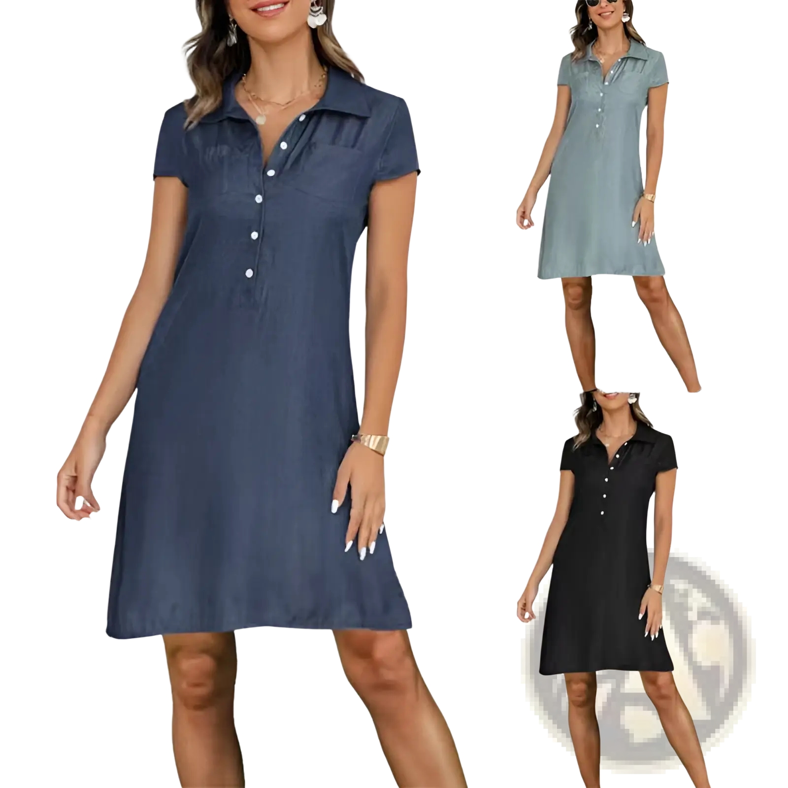 Plus size short sleeve button front tencel denim dress
