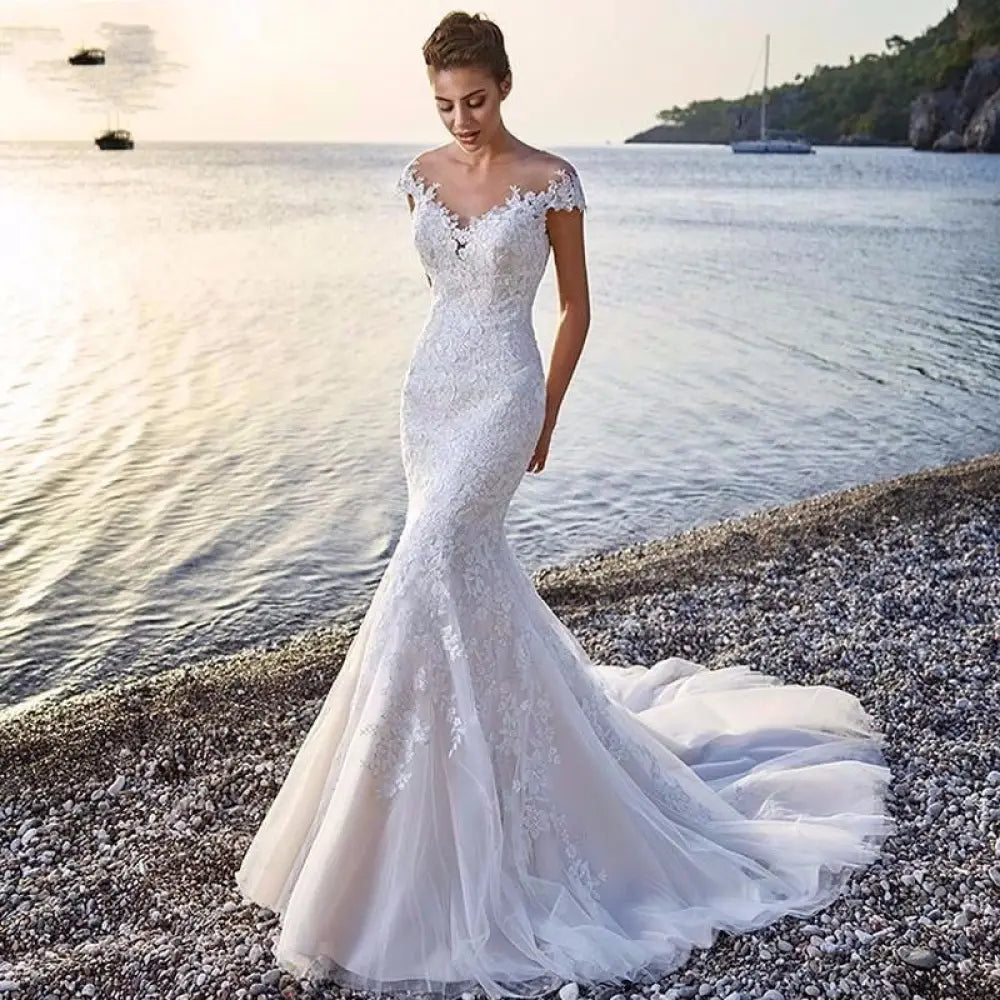 Lace mermaid off-the-shoulder backless wedding dress – ARBA Global