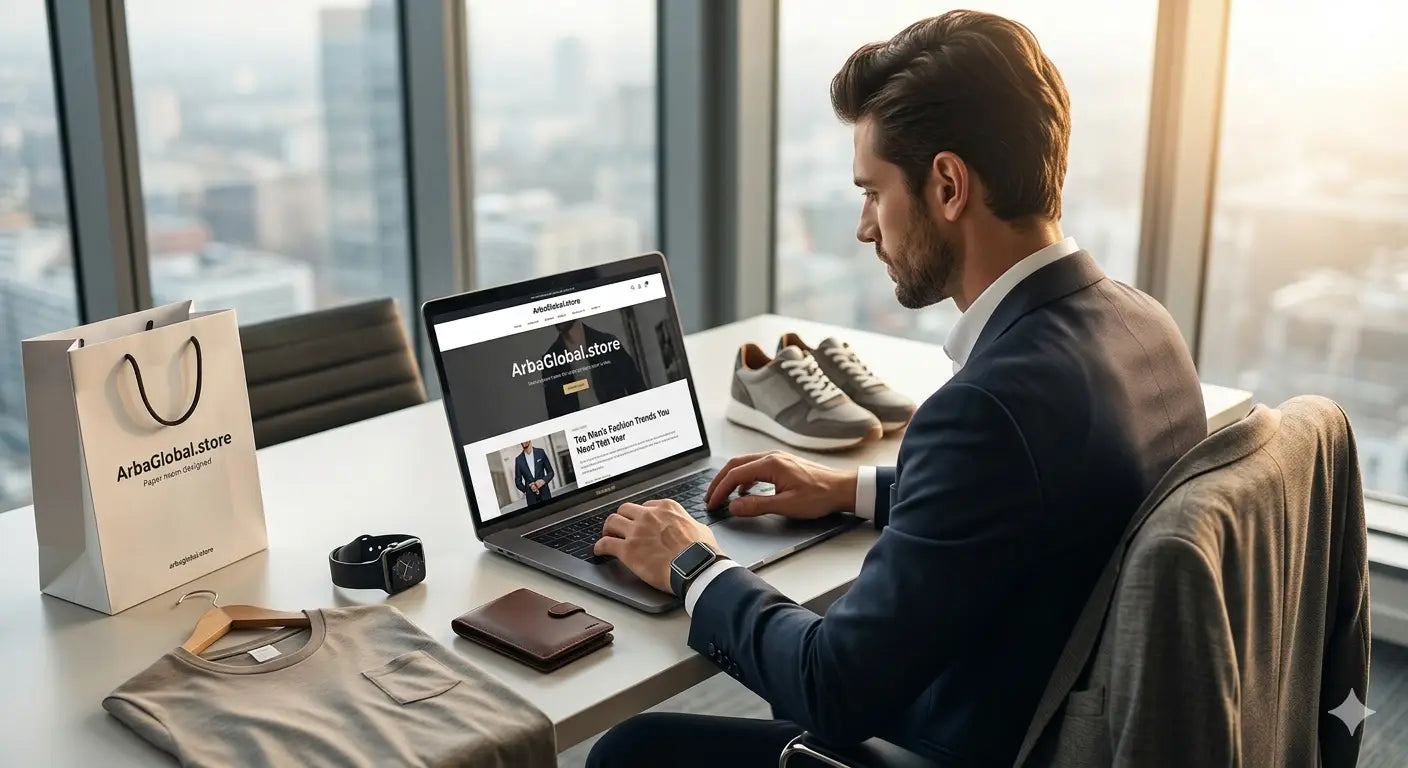 A sleek black smartwatch with a minimalist round face worn on a mans wrist in modern mens fashion trends.