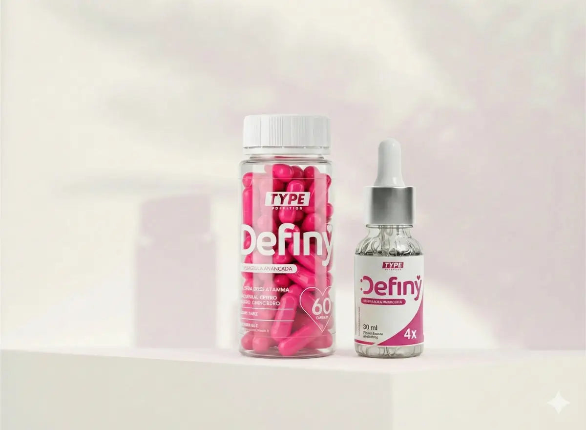A clear glass bottle with a white cap and pink label containing 60 vibrant pink capsules for smart online shopping.