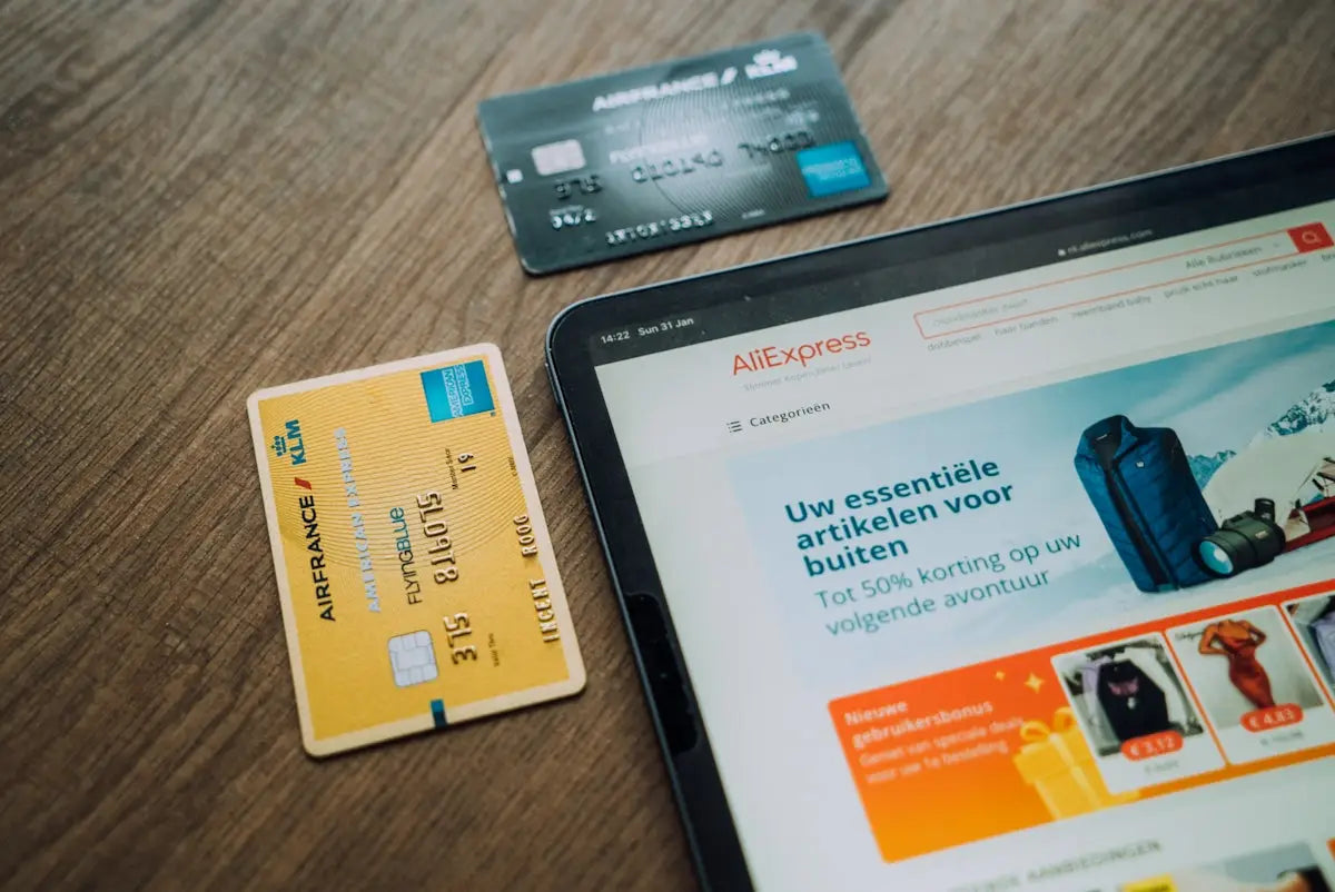 Yellow Air France KLM credit card with blue chip and embossed logo featured in top tips for shopping tech and fashion online