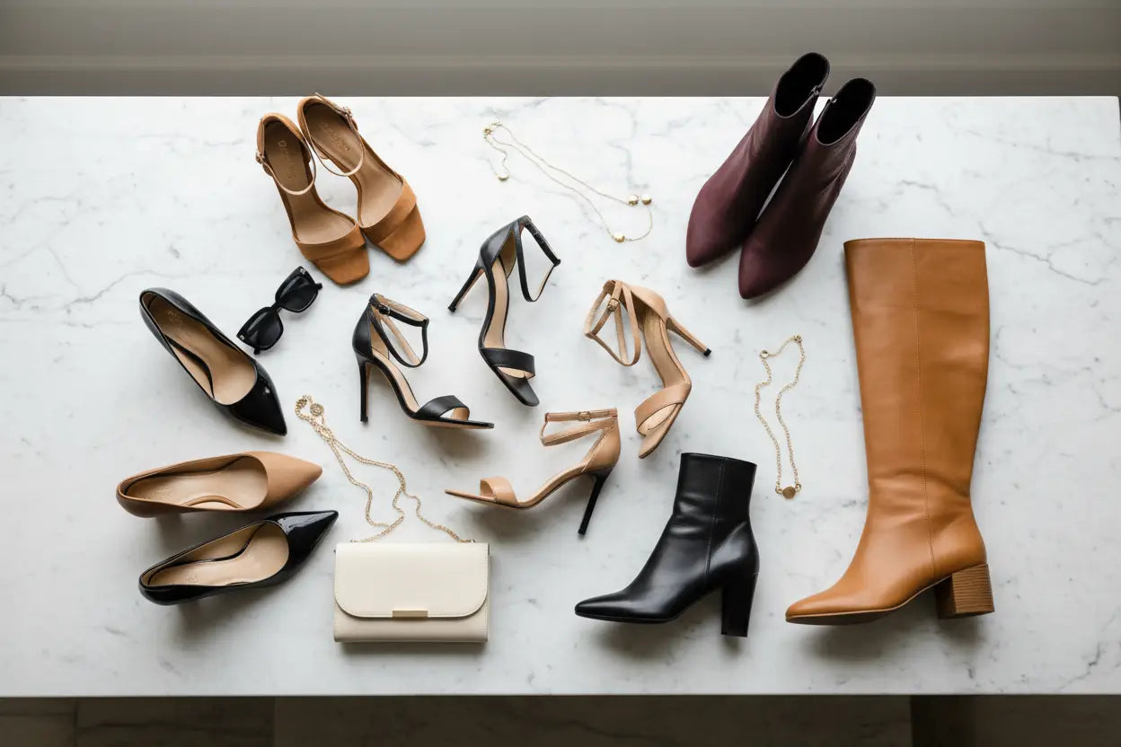 A pair of tan leather knee-high boots with block heels and smooth finish featured in styling heels and boots guide.