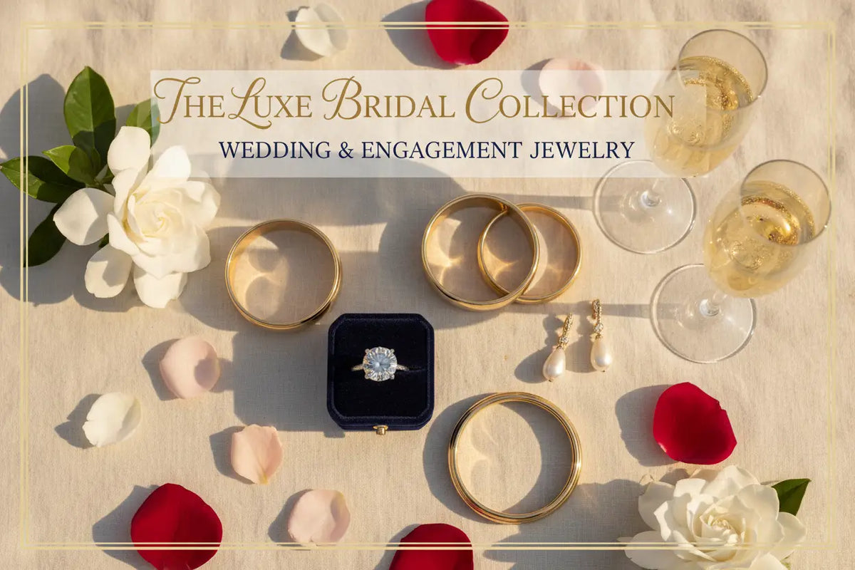 A sparkling diamond engagement ring in a navy blue velvet box from the bridal and engagement jewelry collection.