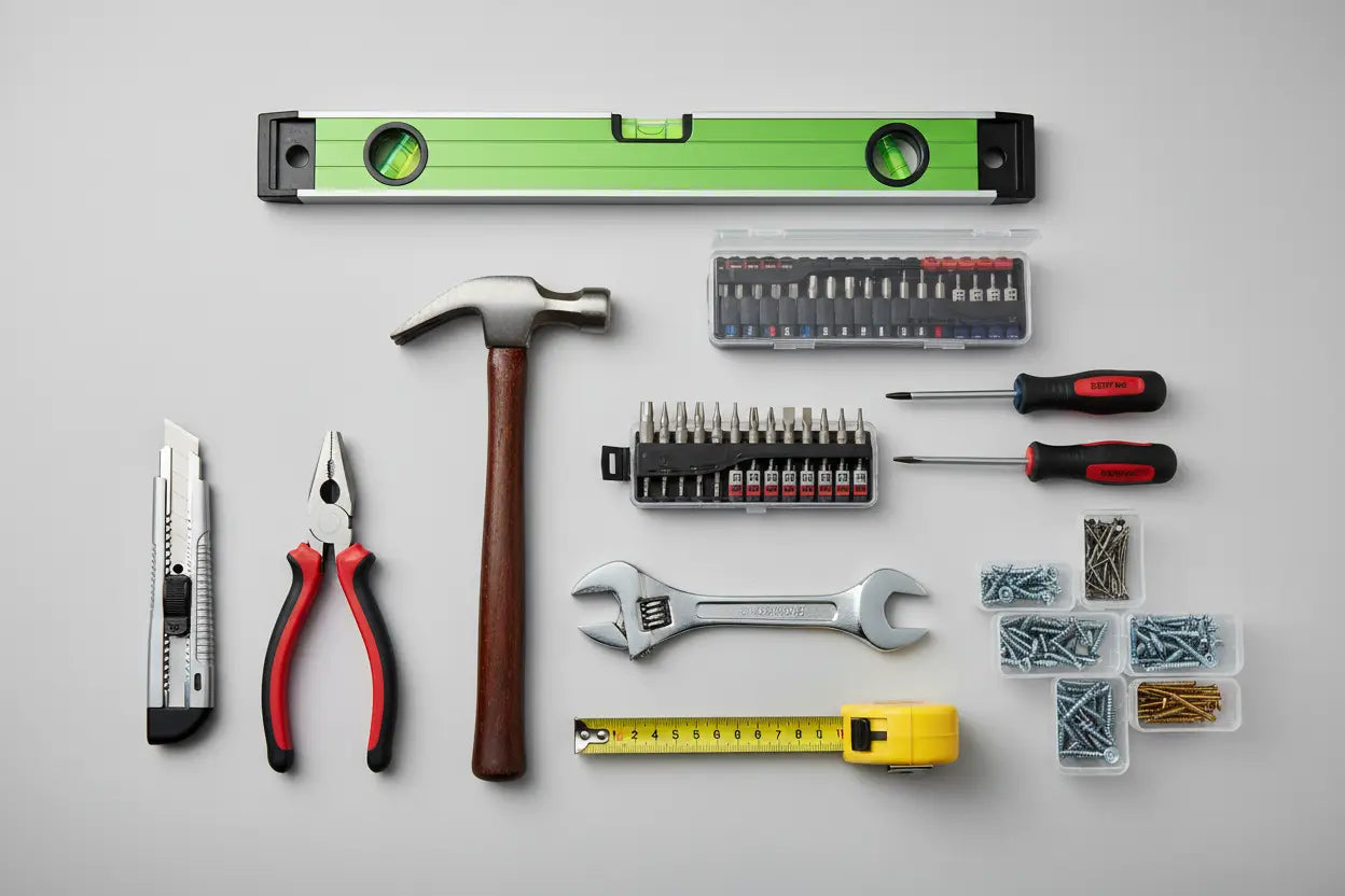 Green and black spirit level with two circular vials for measuring horizontal and vertical alignment in essential tools.