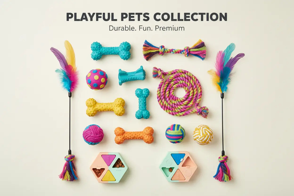 Colorful braided rope toy with multicolored tassels and feathers designed for interactive pet play.