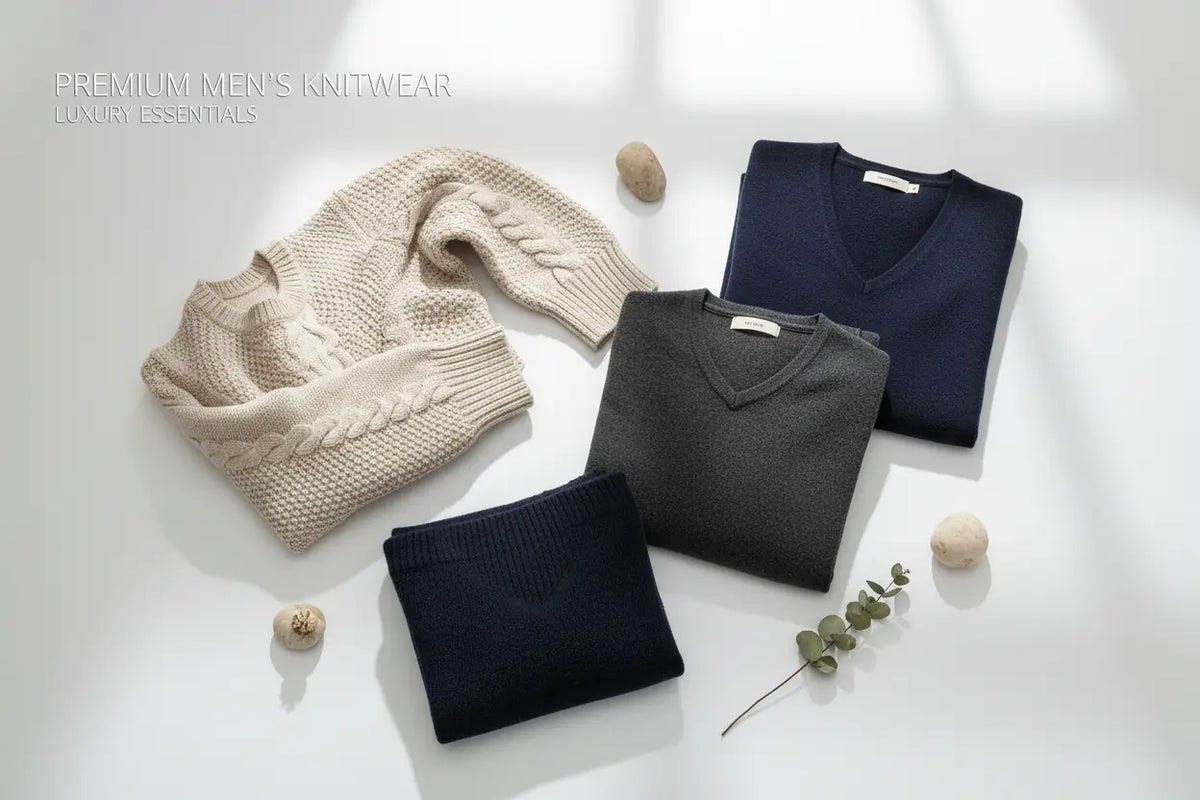 Beige cable-knit men’s sweater with ribbed hem and cuffs from the men’s designer knitwear and sweaters collection.