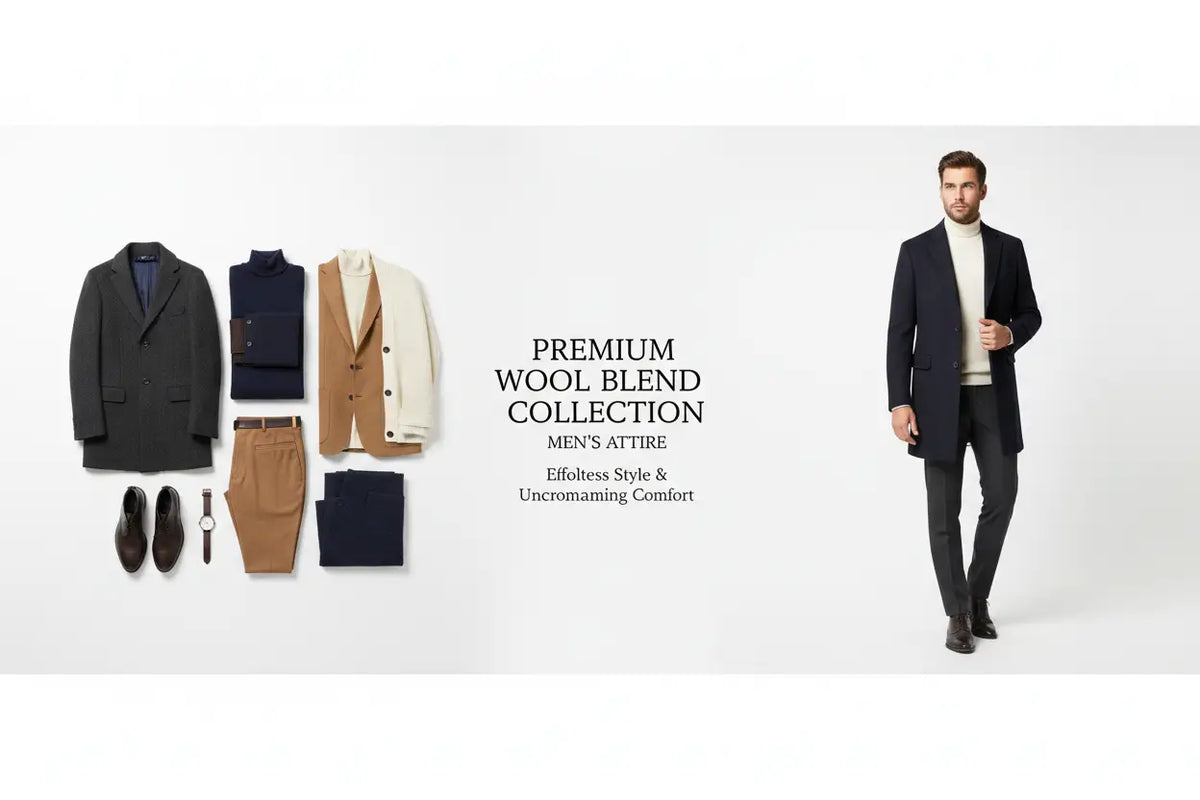 Dark navy wool blend overcoat with notched lapels and single-breasted design from mens wool and blend coats collection.