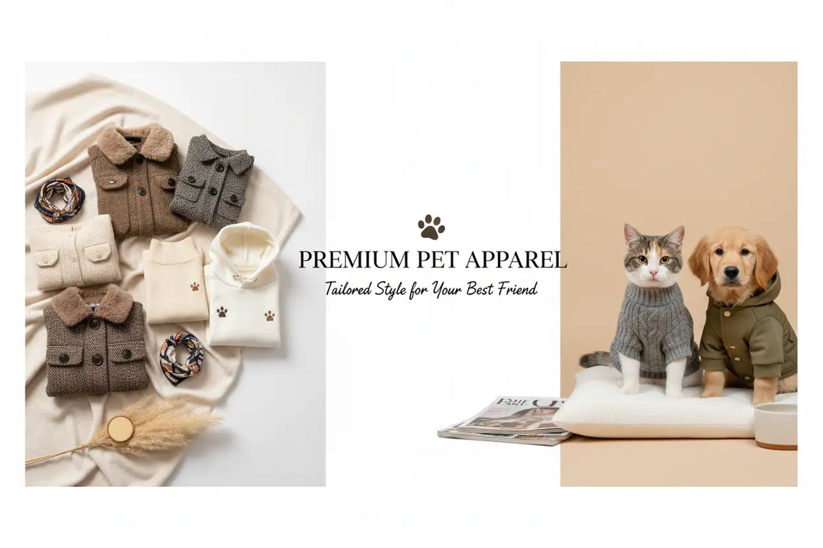Gray knitted pet sweater with ribbed neckline and cuffs from pet clothing and accessories collection