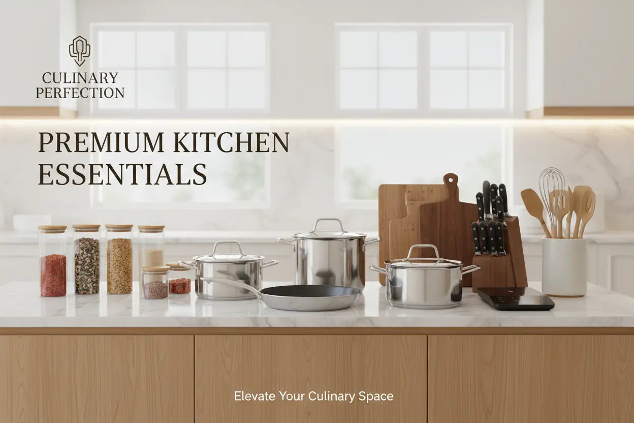 Stainless steel cookware set with sleek modern design and sturdy handles from the premium kitchenware collection.