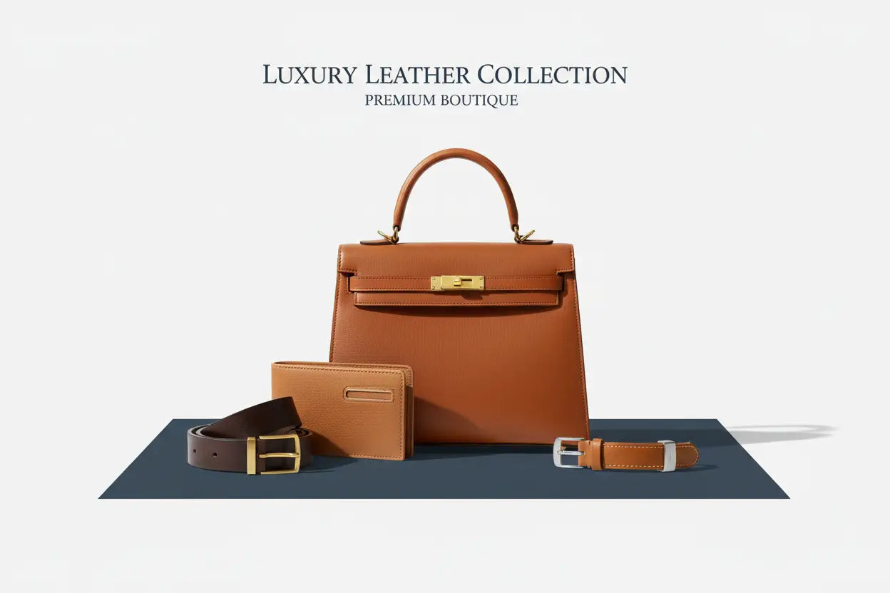 Tan leather kelly bag with gold-tone hardware from premium leather goods and accessories collection