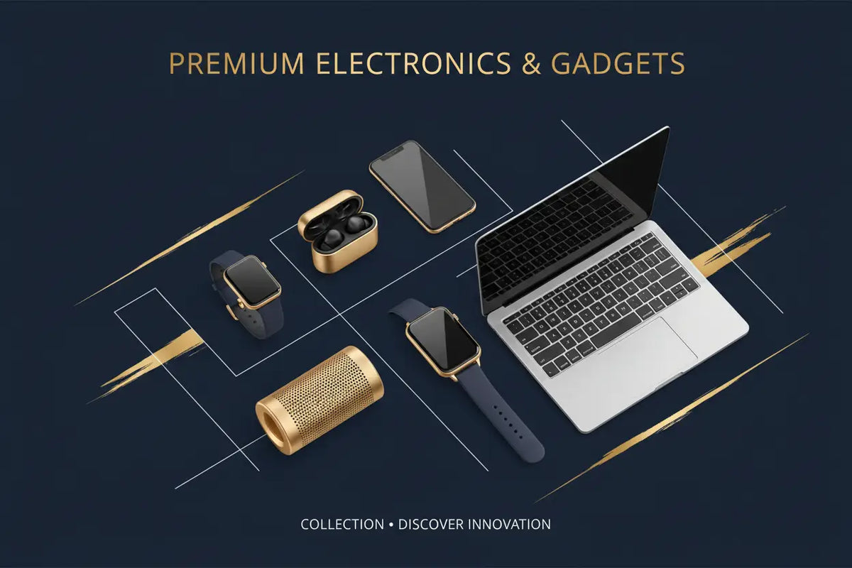 Silver laptop with black keyboard and screen featuring gold-trimmed edges in electronics and gadgets collection