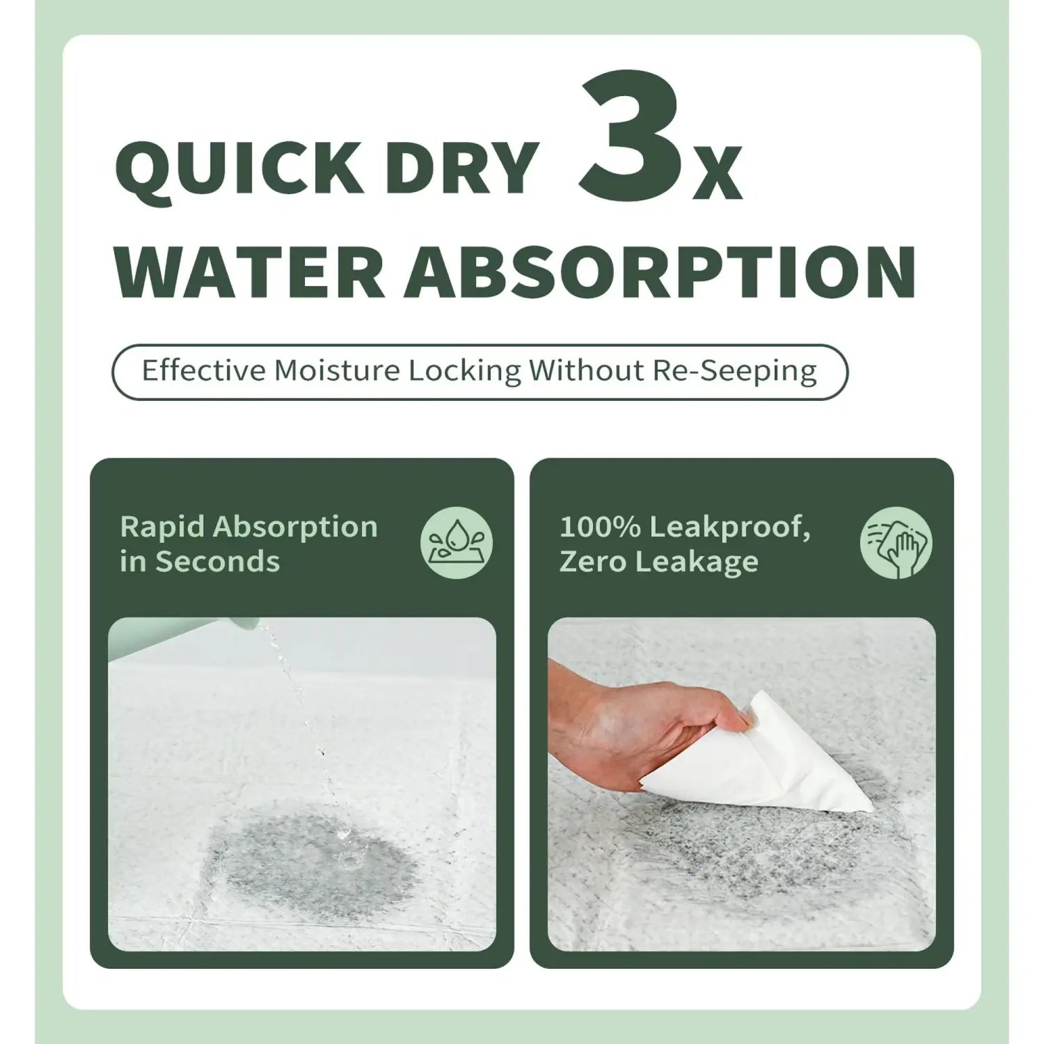 white quick-dry absorbent dog pee pad with 3x water absorption capability and leakproof design for odor control in a 100 pack