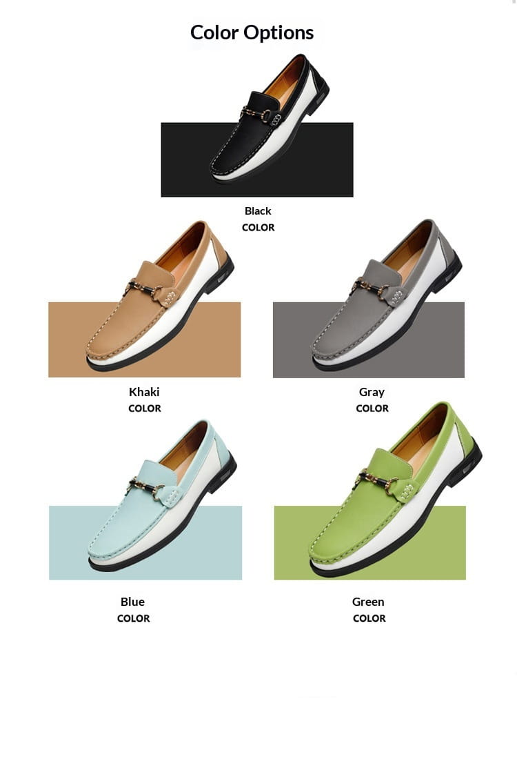 Mocassins décontractés en cuir pour homme à mors de cheval noir et blanc avec détail de boucle métallique.