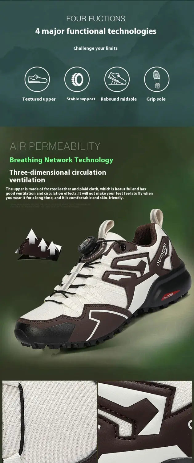 White and black x111 lightweight off-road breathable hiking shoe with a textured upper mesh panels and durable rubber sole.