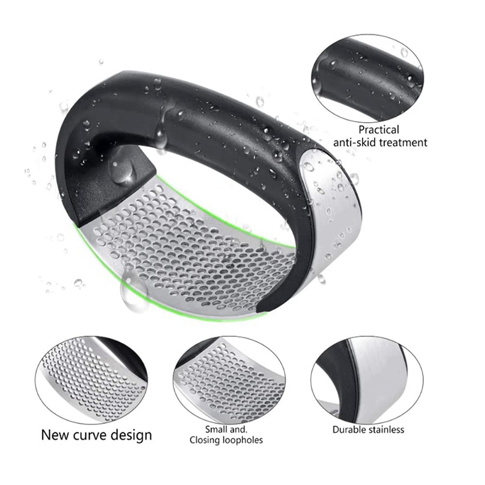 Presse-ail en acier inoxydable noir et inox, outil de hachage manuel ergonomique en acier inoxydable, avec poignée ergonomique et prise texturée