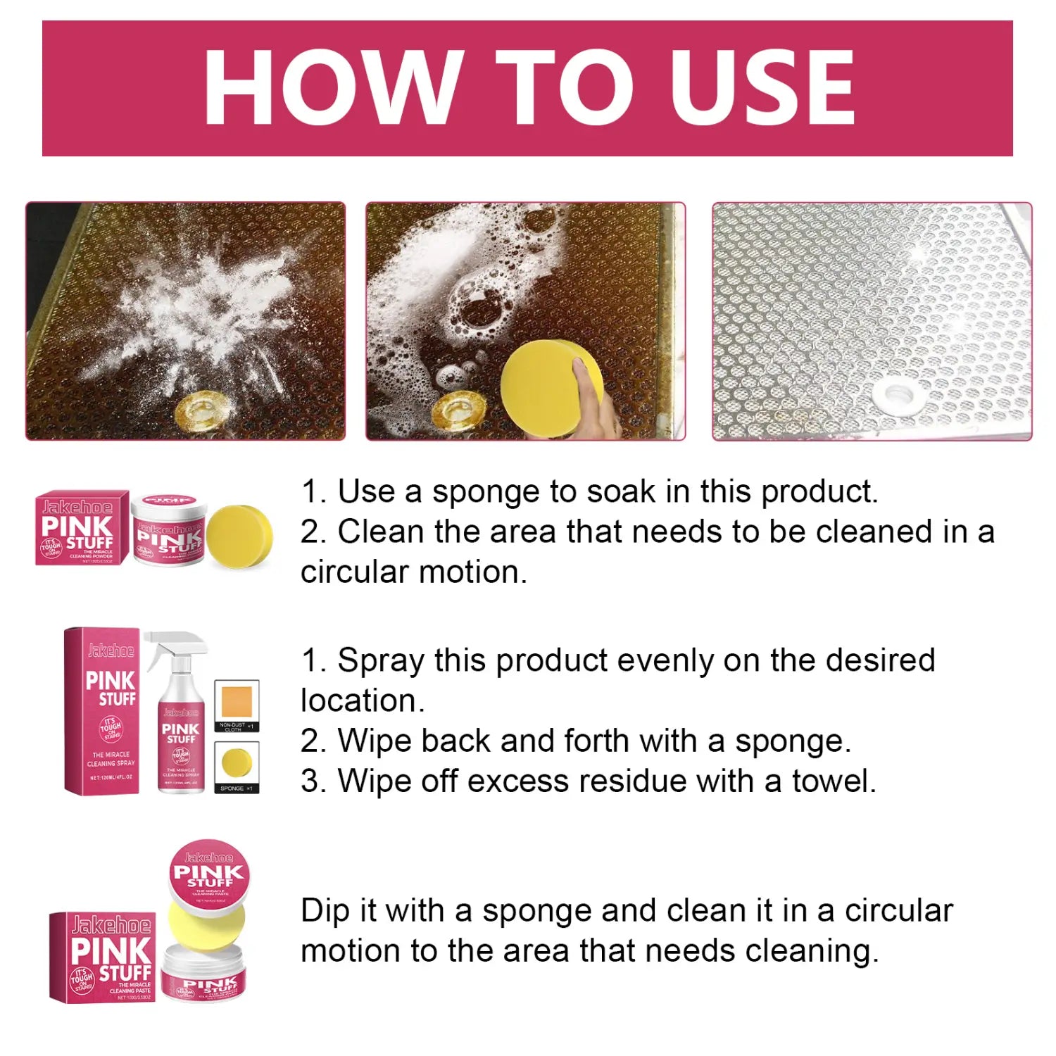 The pink stuff miracle cleaning spray in a white spray bottle with pink branding is a kitchen cleaning paste multi-purpose stain remover.