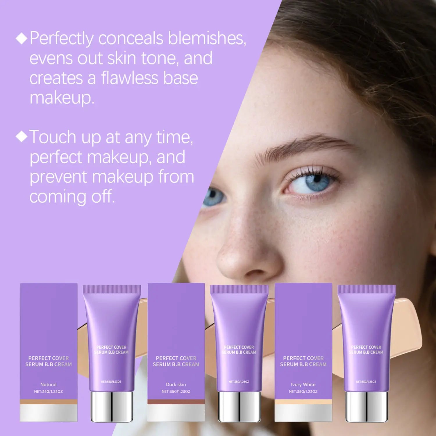 Purple tube of hydrating bb cream perfect cover serum foundation designed for flawless skin coverage and hydration.