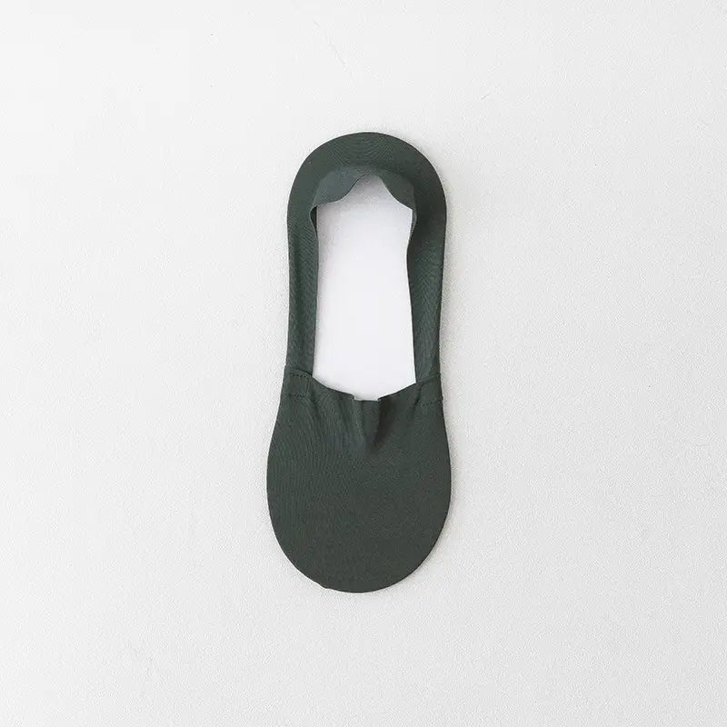 Dark green men cotton invisible no show sock with a smooth seamless design shown from the back side.