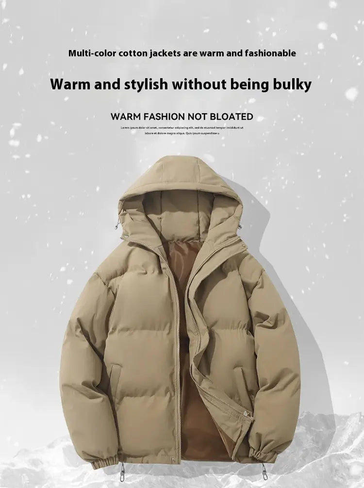 Beige Damen-Kapuzensteppjacke mit wattierter Polsterung mit Stepp-Design und Kapuze für kaltes Wetter gefertigt.