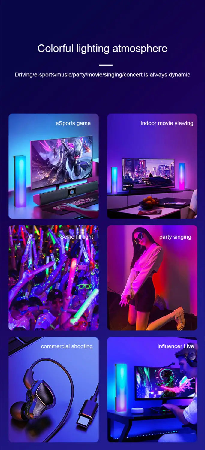 RGB-Rhythmus-Lichtleiste mit sprachaktivierter Gaming-Lampe mit elegantem modernem Design und farbigen RGB-LED-Lichtern für ein eindrucksvolles Ambiente beim Gaming, Filme-Ansehen und Feiern.