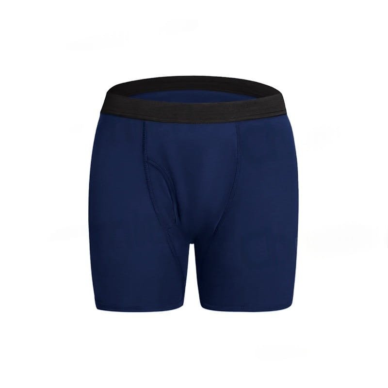 Boxers moulants athlétiques bleu marine à absorbance avec une taille élastique noire, conçus comme des protections contre l’incontinence.