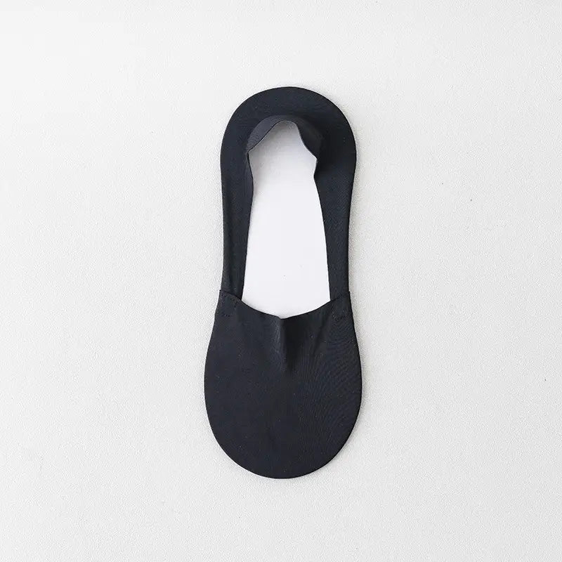 Black men cotton invisible no show sock featuring a smooth seamless design shown from the back side in a 6 pack.