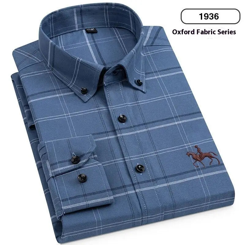 Men’s Striped Cotton Embroidered Button Down Shirt