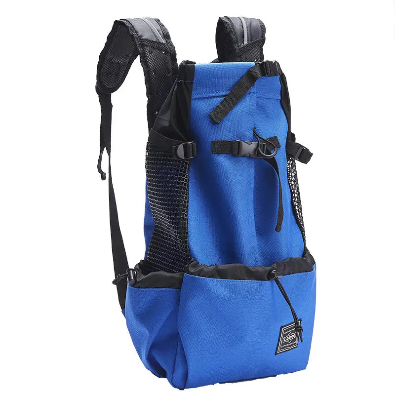 blue pet carrier backpack with black mesh and strap accents designed as a breathable dog backpack mesh pet carrier in gray