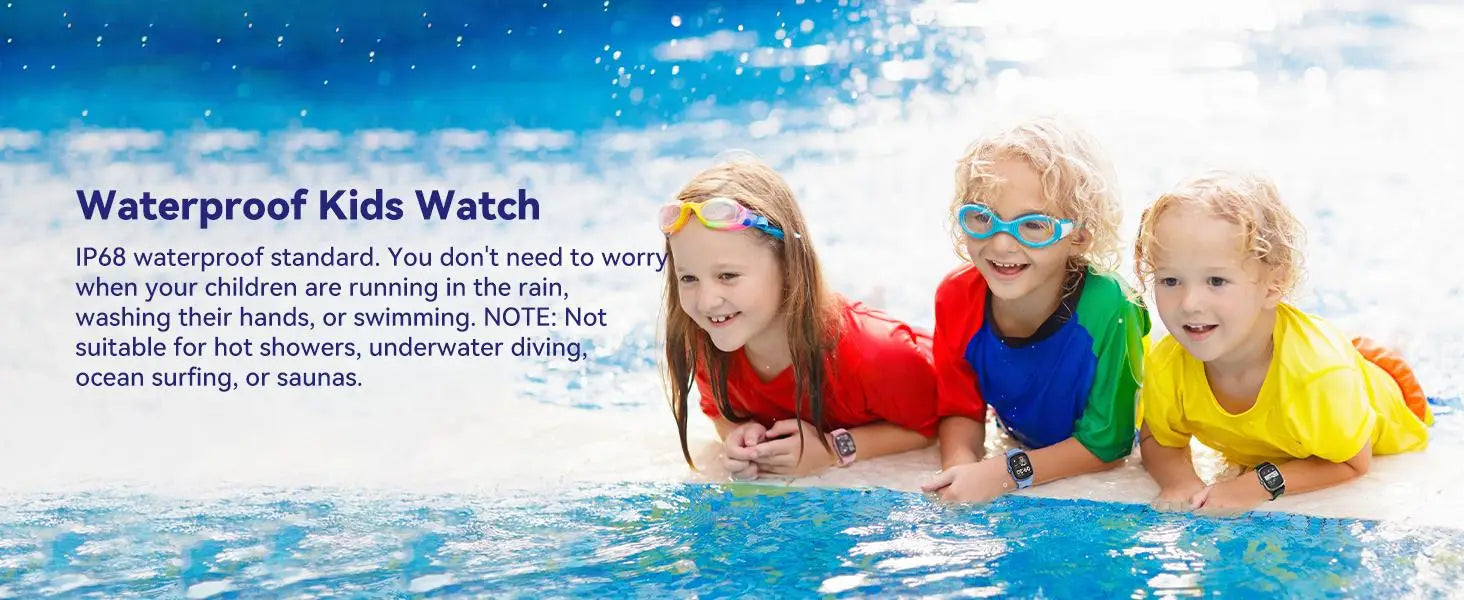 K1 kids waterproof smartwatch with fitness tracking featuring a sporty design, bright colorful straps, and digital displays suitable for active children.