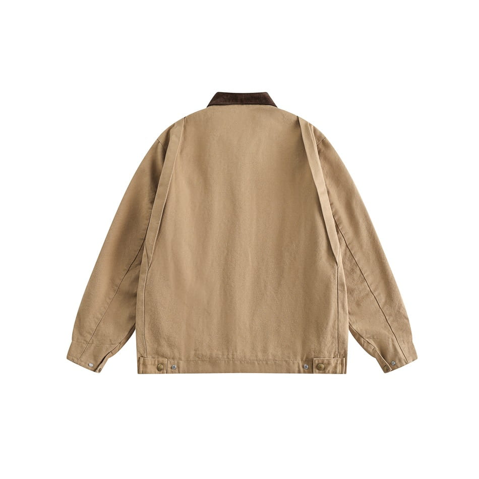 Beige canvas retro washed Detroit jacket for men with a contrasting dark brown collar.