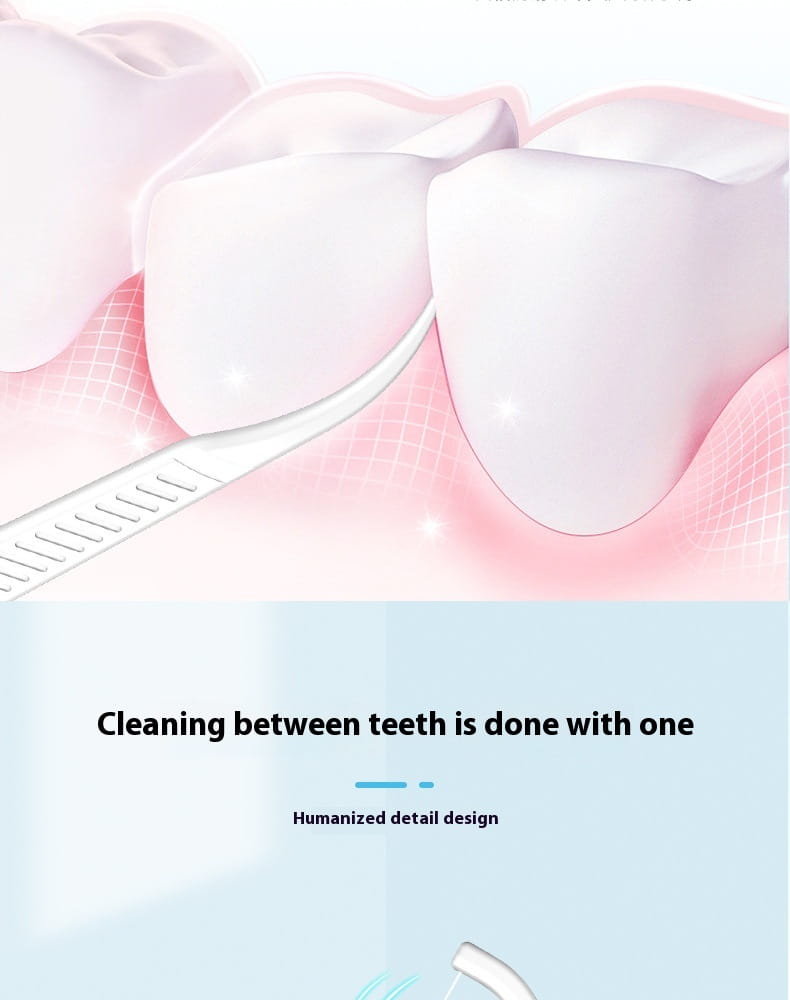 A sleek white interdental brush with a soft bristle head designed for precise cleaning between teeth from the dental floss picks 100 count individual packets.
