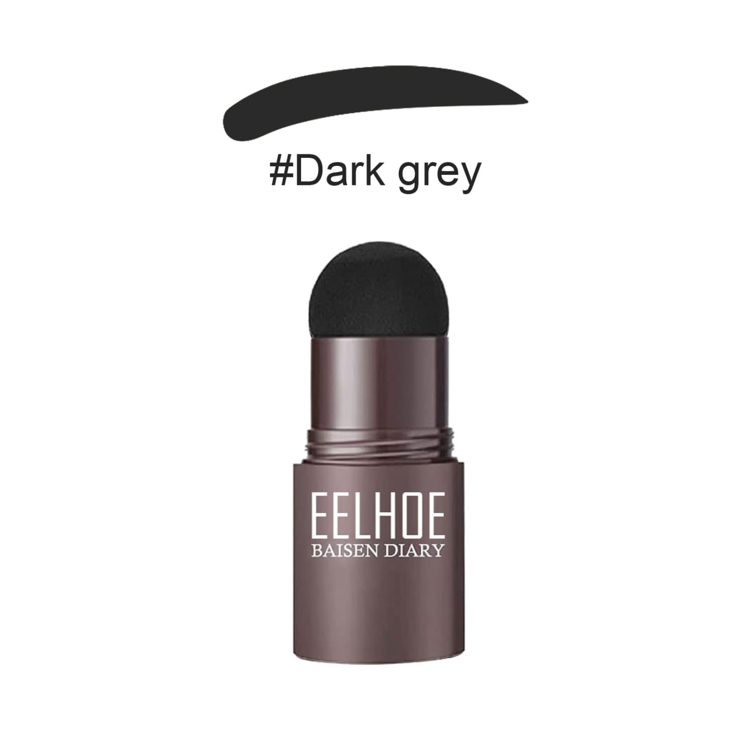 Dark grey eyebrow pencil with a sleek metallic brown casing and a soft rounded black applicator tip included in an eyebrow powder stencil kit with stamp and pencil.