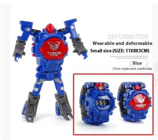 reloj de robot deformable azul y rojo hecho de plástico que se transforma en una figura de juguete para niños, 2 en 1, juguete transformable
