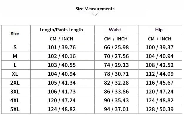 Size measurement chart for men linen straight leg casual pants showing dimensions in centimeters and inches for sizes s through 5xl.