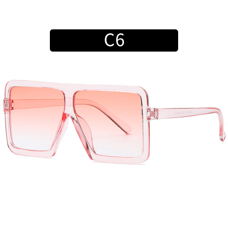 Oversized square translucent uv400 fashion sunglasses featuring a pink gradient lens with a transparent square frame and sleek design.