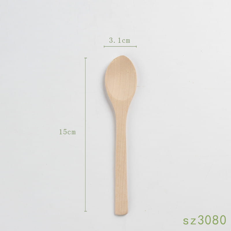 A light-colored Japanese wooden honey spoon handcrafted from smooth natural Hemu wood with a simple design.