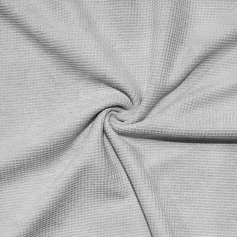 light gray men’s long sleeve waffle knit thermal pullover fabric with a textured grid like pattern