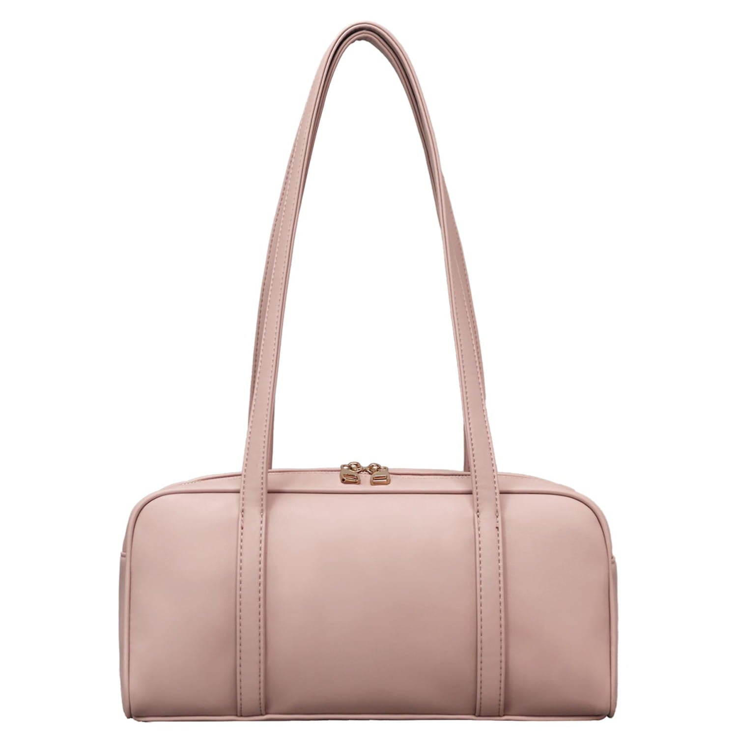 Lxq026 chic leather single shoulder bag for women in blush pink leather with a sleek minimalist design and gold-tone hardware.
