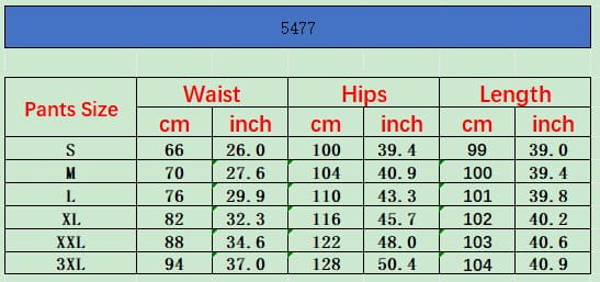 この画像は、Sから3XLまでのさまざまなサイズに対応した、ワイドレッグのデニムパンツのサイズ表を示しており、非対称のフリルがあしらわれたトラウザーの寸法が、センチメートルおよびインチで記載されています。