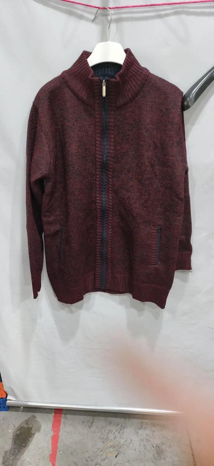 Herren-Cardigan mit Strukturstrick und Reißverschluss in Bordeaux, mit strukturiertem Muster und gerippten Bündchen