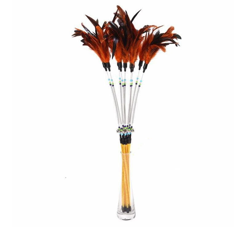 Cat Toy Spring Bell Feather Wand with Colorful Beads