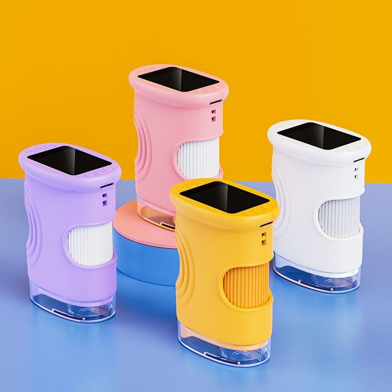 colorful silicone-cased solar-powered air purifiers with transparent base and ribbed side panels designed for the kids microscope 50-1000x digital handheld toy