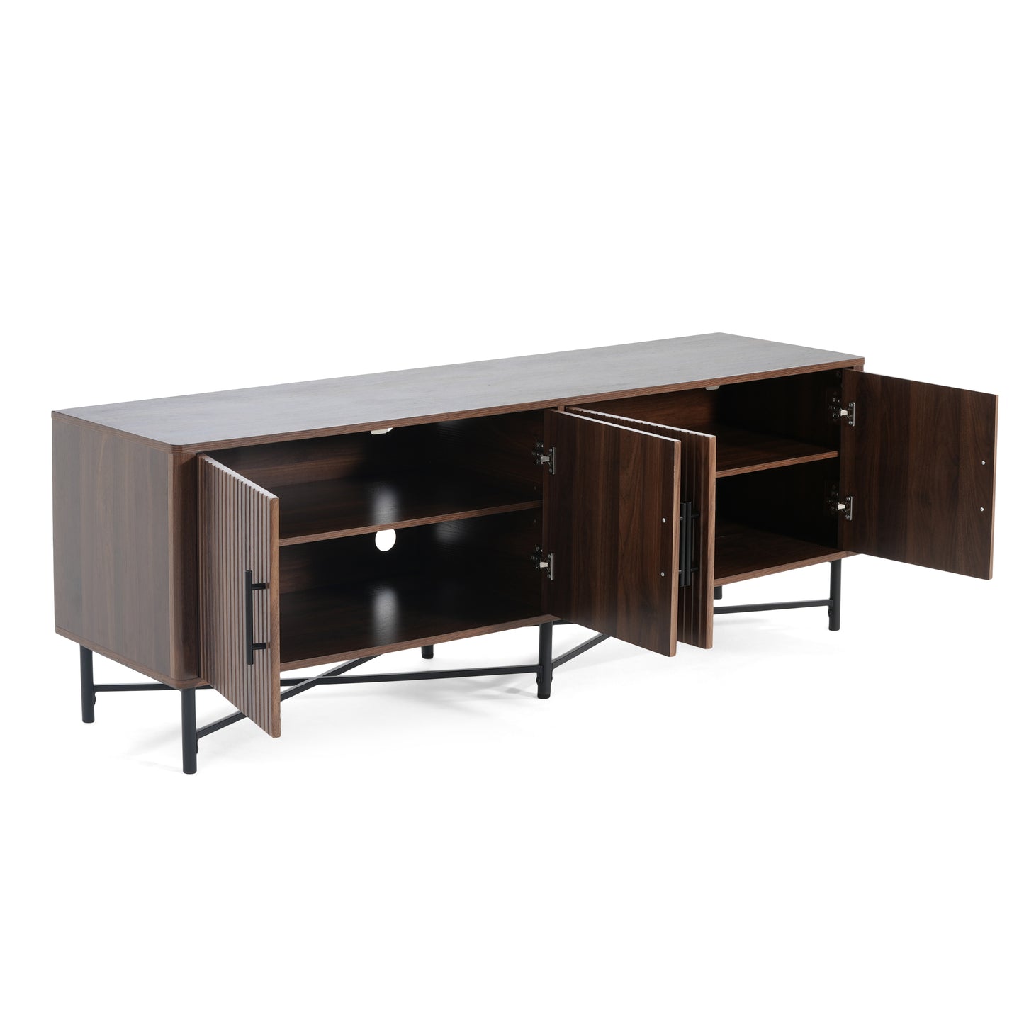 Functional 4 Door TV Cabinet  2 Storage Spaces, Adjustable Shelves, Ideal For Living Room Organization, Chestnut