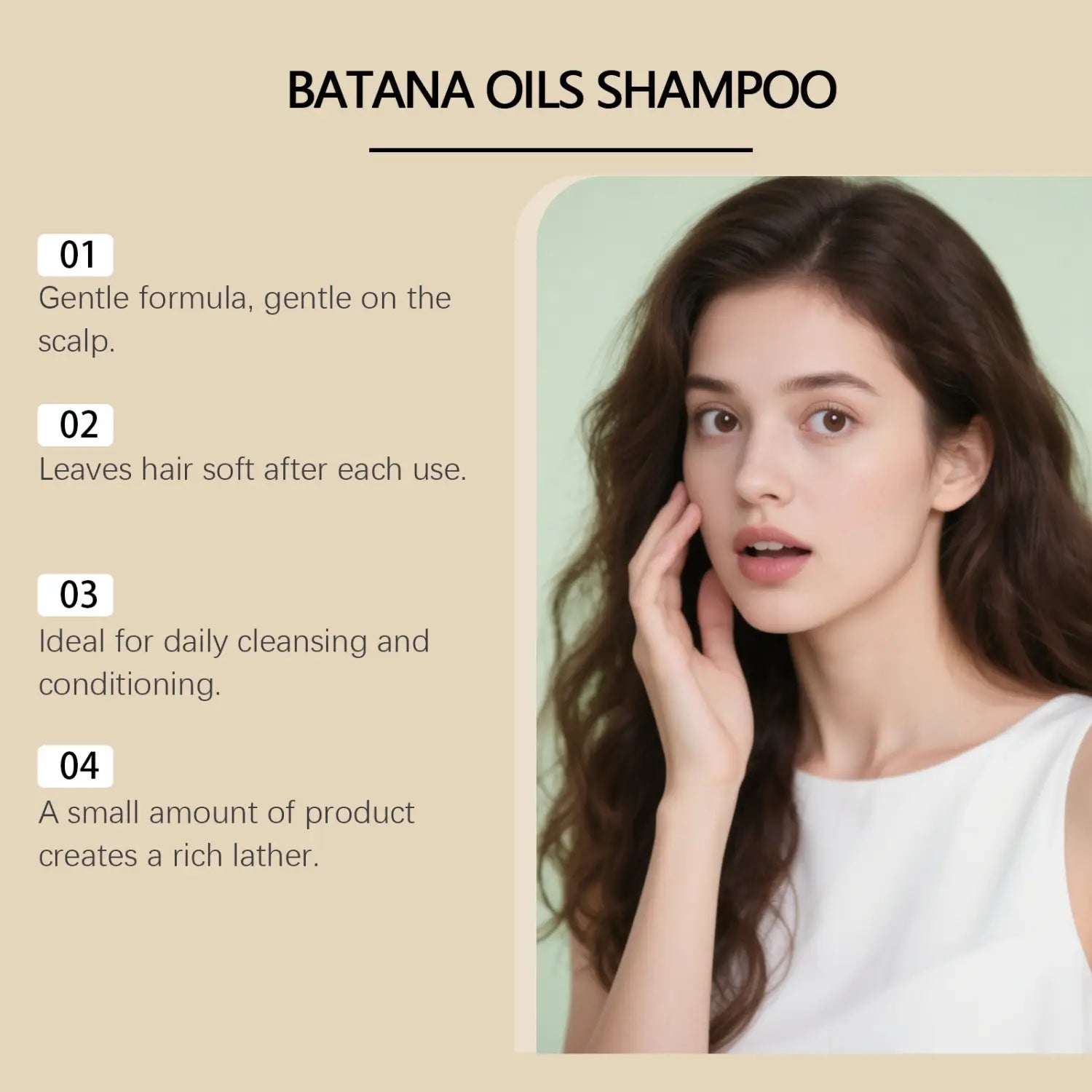 Batana-Öl-Shampoo für blondes und welliges Haar in einer eleganten, minimalistischen matten Flasche mit Pump-Spender, 55 ml.