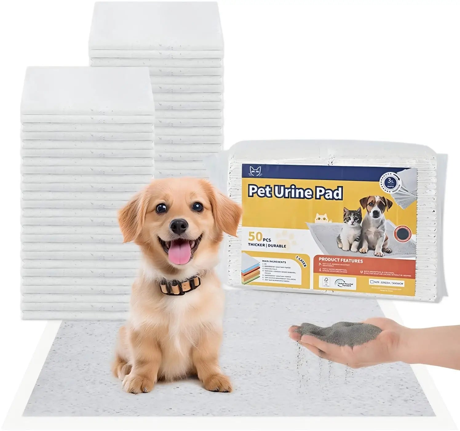white absorbent charcoal pet training pads 50 pack with textured surface and subtle speckles for effective pet urine containment