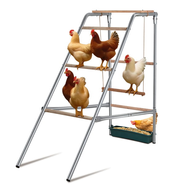 Hühner-Sitzstange mit 4 Ebenen aus Metall und Holz für Outdoor-Aktivitäten
