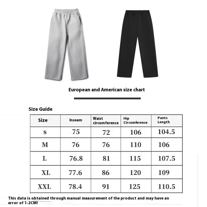 Light gray and black fleece sweatpants unisex elastic waist joggers with elastic waistbands and relaxed fit.