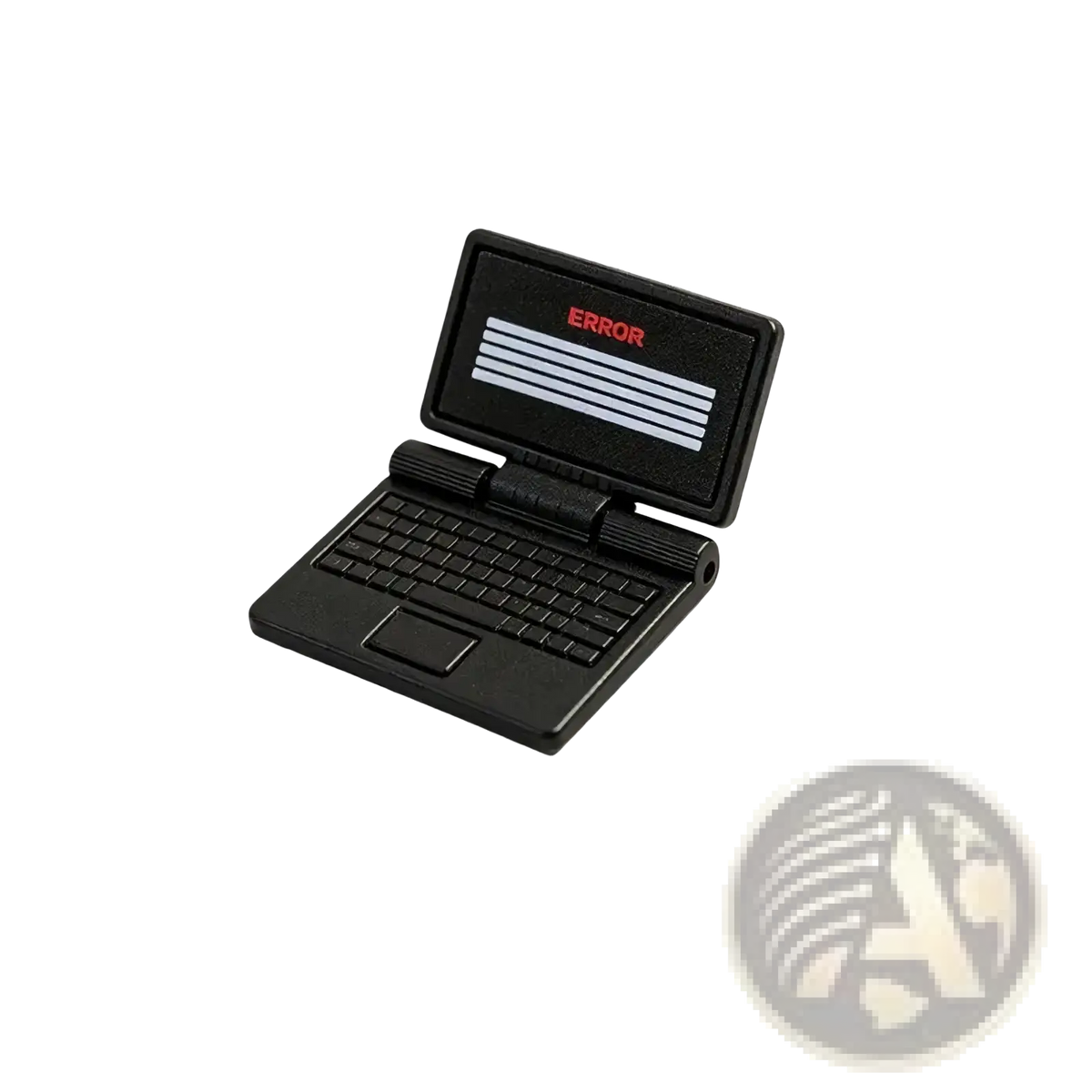 Black miniature laptop-shaped usb flash drive with error message on screen for 1/12 dollhouse miniature model