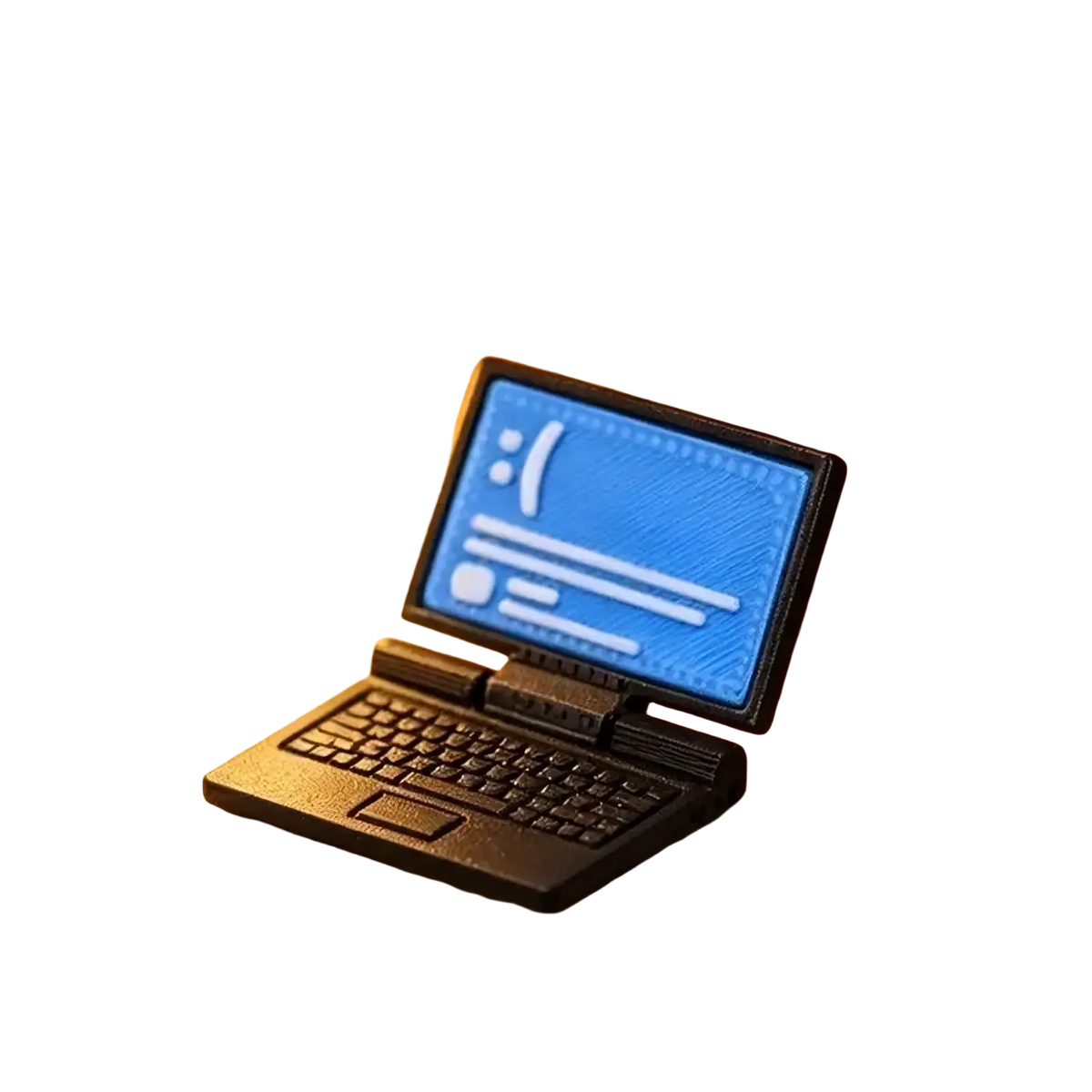 Black 1/12 dollhouse miniature laptop computer model with blue screen displaying text and icons for dollhouse decoration